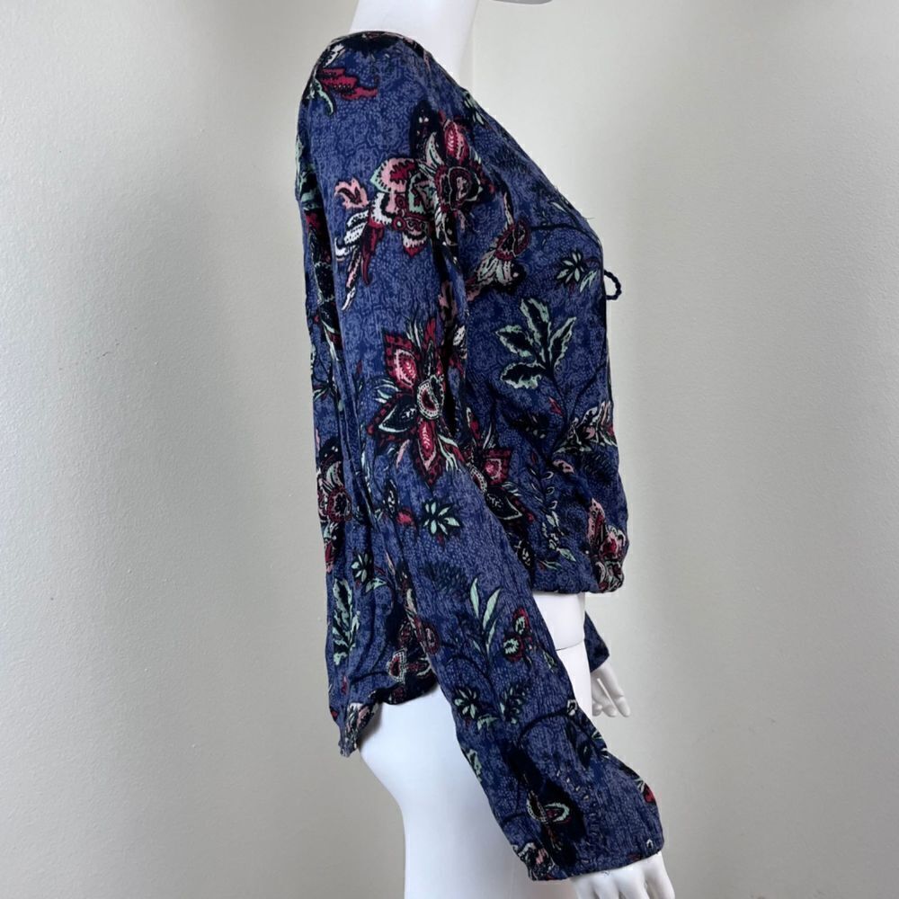 Hollister Size M Faux Wrap Paisley Bell Sleeve High Low Boho Cotton Festival Top - Picture 9 of 12